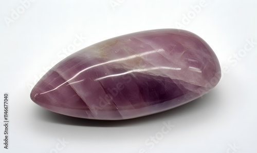 Polished, tear-shaped, purple lepidolite mineral stone.