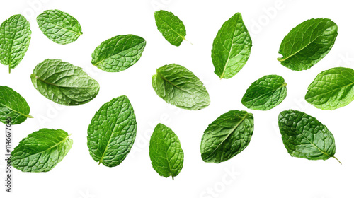 set of mint leaves isolated on white background 