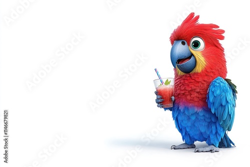 Party Parrot with Cocktail: Colorful Cartoon Greeting Card for Festive Events photo