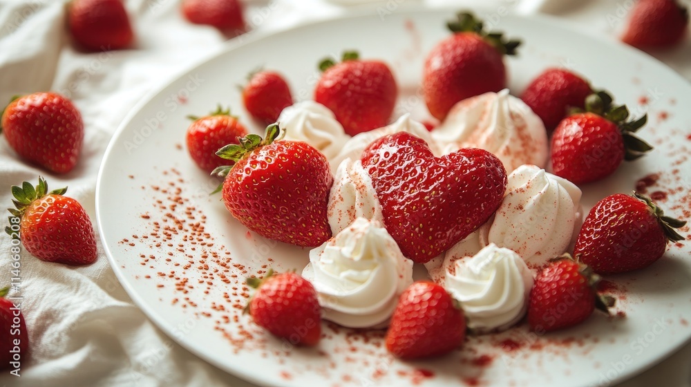 Strawberry hearts on a plate. Selective focus. Strawberry hearts on a plate. Selective focus.
