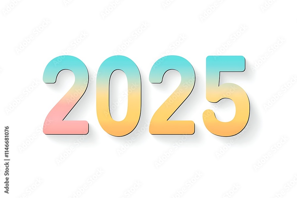 A flat vector 2025 design with numbers in soft pastel shades