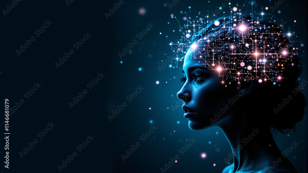 A captivating image of a woman with a glowing, sparkling mind, symbolizing creativity and inspiration. A captivating image of a woman with a glowing, sparkling mind, symbolizing creativity and inspiration.
