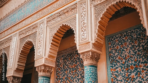 Intricate Middle Eastern Tilework and Ornate Archways with Stunning Geometric Patterns photo