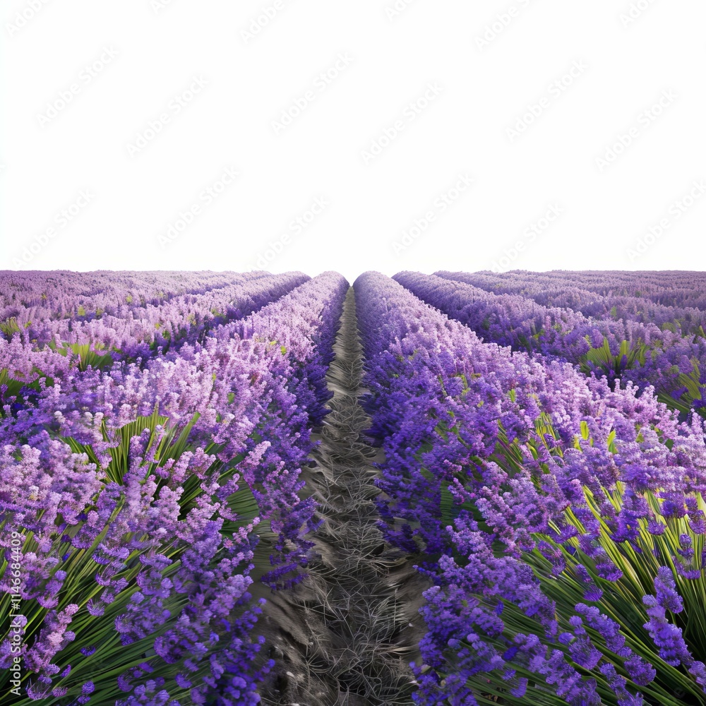 Obraz premium Stunning rows of lavender create a picturesque path stretching towards the horizon under a clear sky
