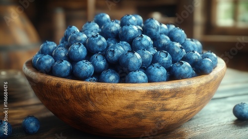 Wallpaper Mural A wooden bowl filled with fresh, plump blueberries, showcasing their vibrant color and texture. Torontodigital.ca