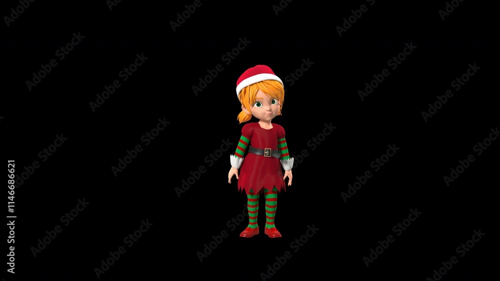 3D Animated Cartoon Elf Girl Pointing At Side with hand In Transparent Background. 3D Animated Cartoon Elf Girl Pointing At Side with hand In Transparent Background.