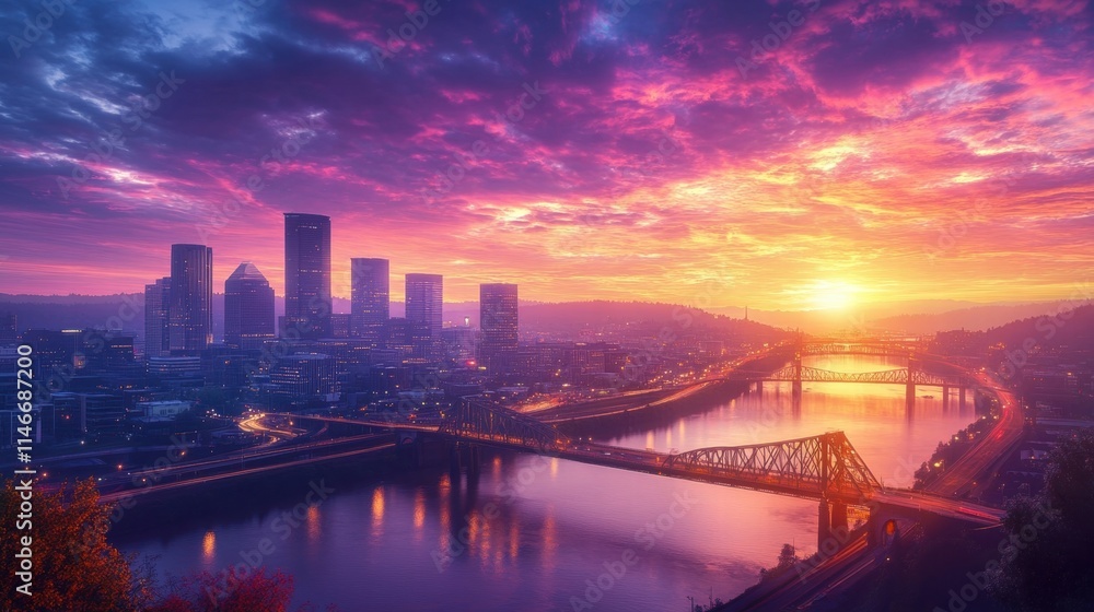portland oregon skyline sunrise cityscape portland oregon skyline sunrise cityscape
