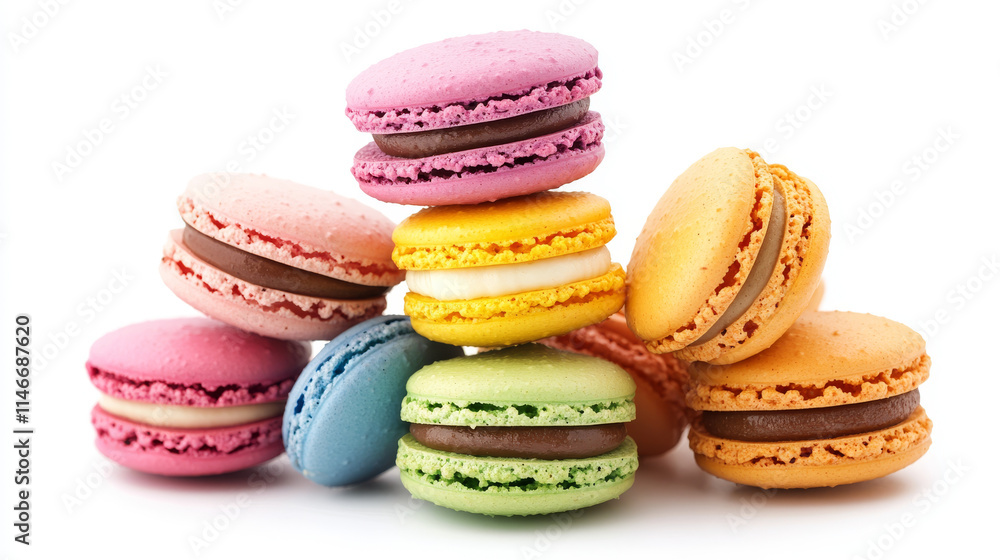 A stack of traditional french macaroons on a white background A stack of traditional french macaroons on a white background