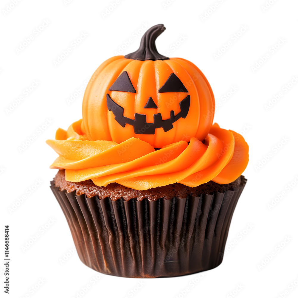Halloween Jack O Lantern Pumpkin Cupcake isolated on white background Halloween Jack O Lantern Pumpkin Cupcake isolated on white background