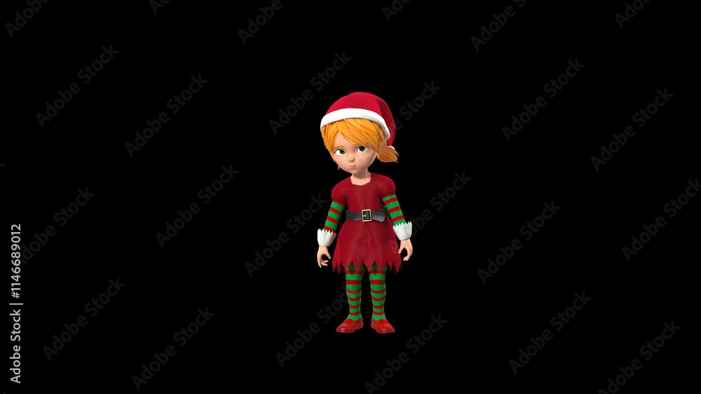 3D Animated Cartoon Elf Girl wearing Santa Claus Dress Feeling Sad Gesture Animation. Alpha Channel. 3D Animated Cartoon Elf Girl wearing Santa Claus Dress Feeling Sad Gesture Animation. Alpha Channel.