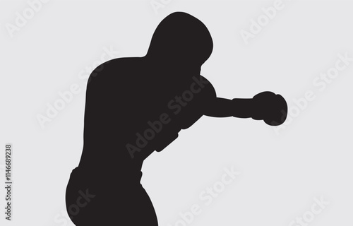 Black silhouette of a boxer on a white background