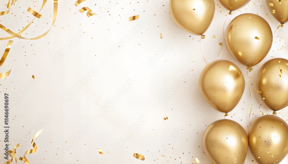Fototapeta premium golden balloons confetti streamers abundance excitement celebration new year mock up white background