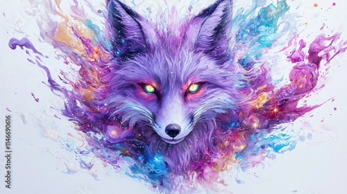 Wallpaper Mural Vibrant purple fox portrait in colorful paint splatter. Torontodigital.ca