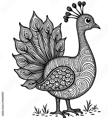  Decorative Peacock with Ornate Feather Pattern