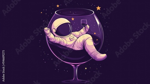 Wallpaper Mural An astronaut relaxes in a wine glass, enjoying a drink among stars. Torontodigital.ca