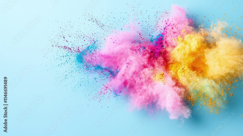 Obraz premium Colorful powder explosion on blue background.