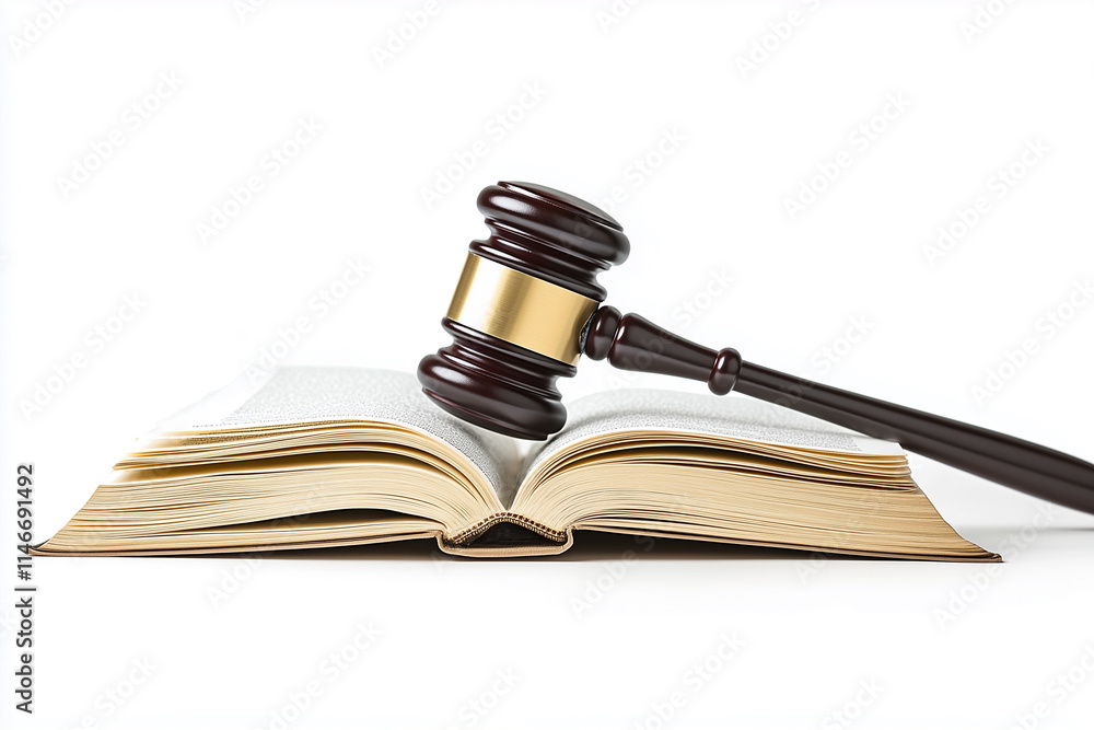 Close-up of books and gavel on table against white background Close-up of books and gavel on table against white background