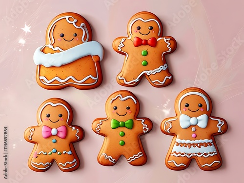 Festive Gingerbread Cookie Set Illustration photo