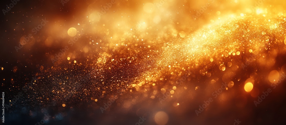 Golden glitter bokeh background with dark tones and glowing particles. Golden glitter bokeh background with dark tones and glowing particles.