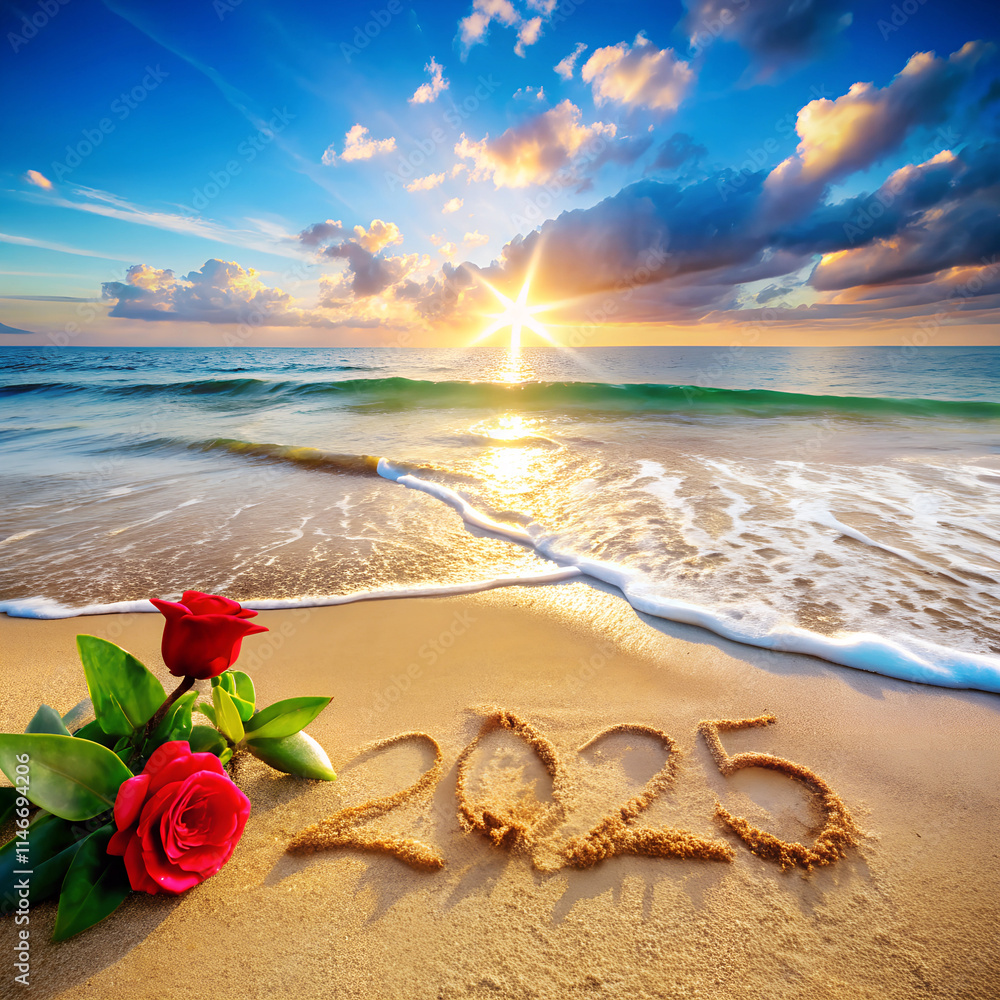 A serene beach scene with sand art A serene beach scene with sand art