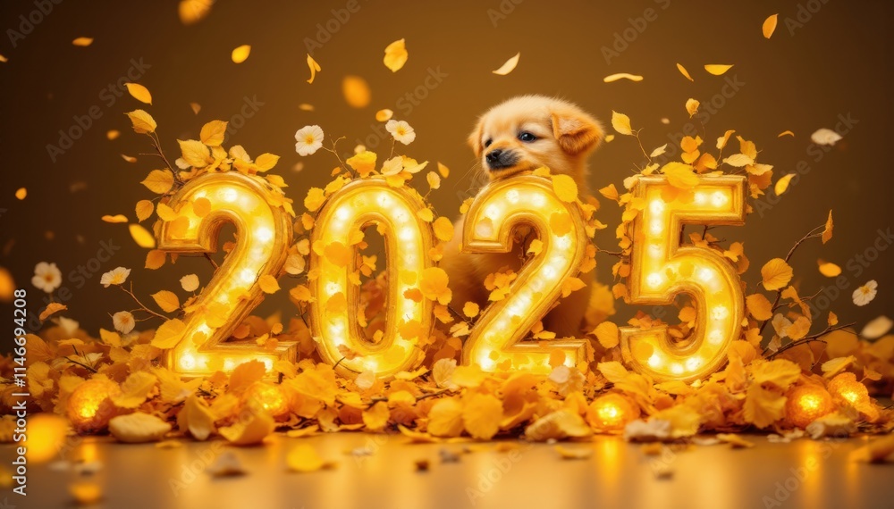 Puppy welcoming 2025 festive celebration joyful Puppy welcoming 2025 festive celebration joyful