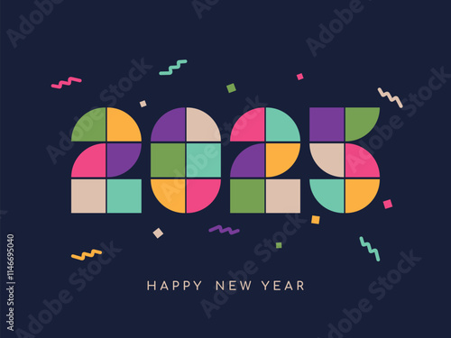 "Happy New year 2025" Colorful geometric memphis design. Welcome 2025, Hello 2025. for greeting card, invitation, poster, flyer, web. Vector Eps 10