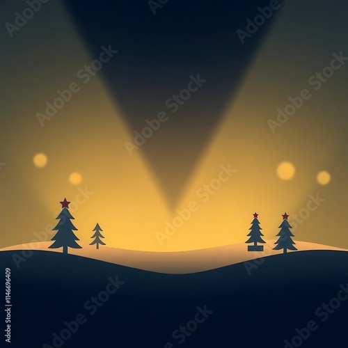 Silhouetted Christmas Trees on a Snowy Landscape with Warm Lighting