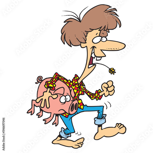 Cartoon characters of Man Carrying Pig vector design