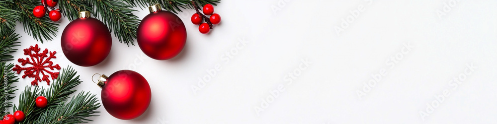 Festive Snowflakes, Red Baubles, and Pine Branches Decor Festive Snowflakes, Red Baubles, and Pine Branches Decor