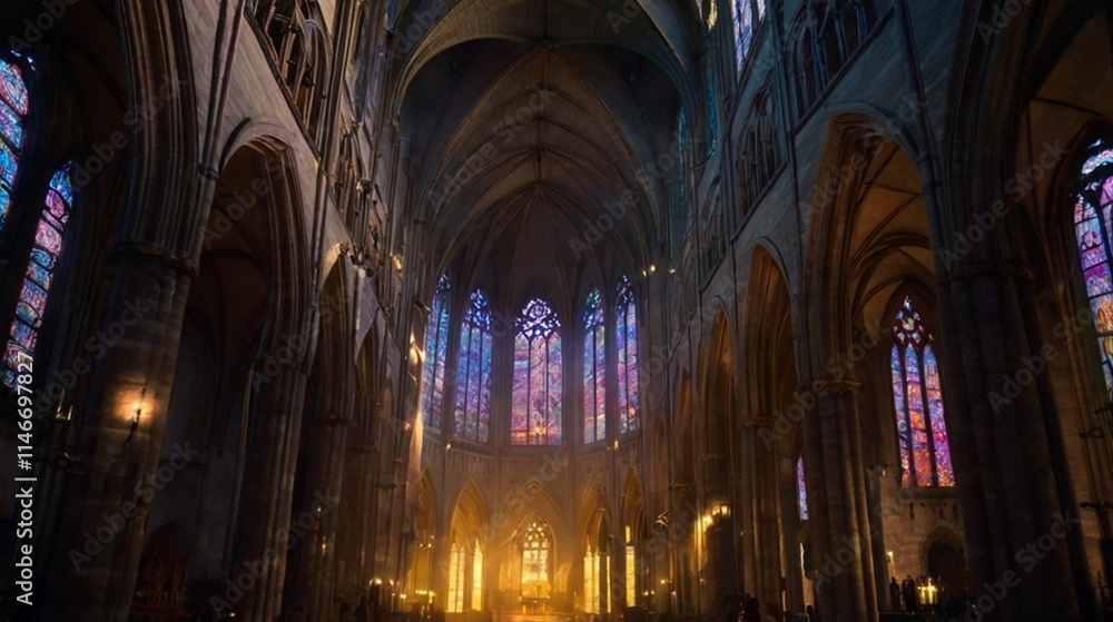 Fototapeta premium A gothic cathedral glowing with magical light.