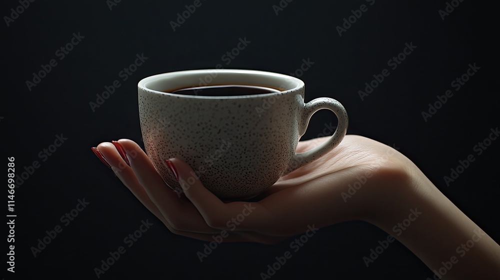 female hand fur and cup of coffee. female hand fur and cup of coffee.