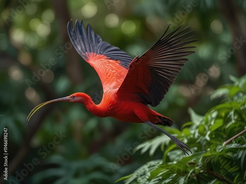 illustration of a stork in the forest, scarlet ibis in the forest, red billed hornbill ,scarlet ibis in the zoo, scarlet ibis bird photo