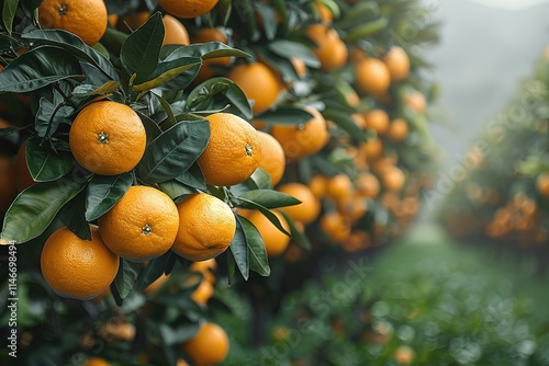 A bunch of oranges hanging from a tree