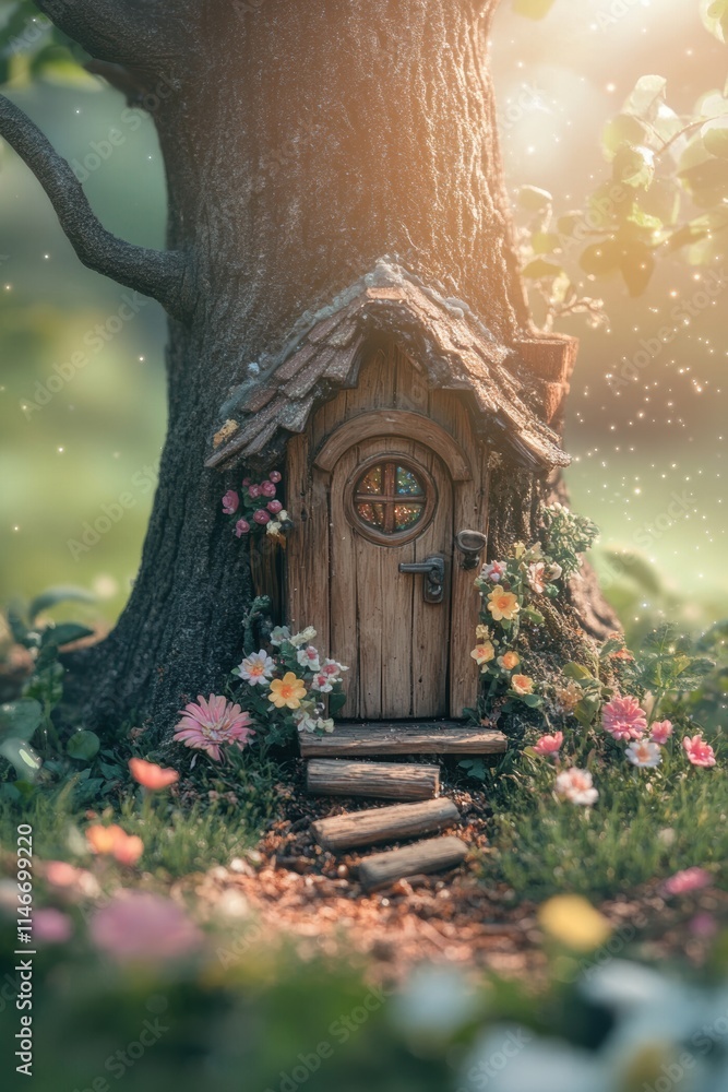 Fototapeta premium Cute little gnome house cabin in forest