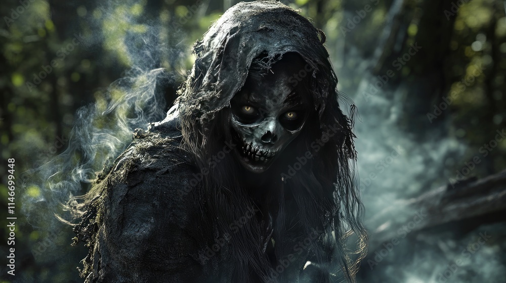 Obraz premium monster with red eyes in the forest in smoke.