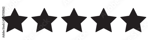 Five star rating icon vector illustration . Set of five star icon collection. Yellow and black star symbol. Vector Illustration. Five stars customer product rating review vector icon. 