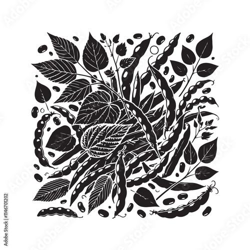 Green Beans Silhouette Vector Illustration, Solid White Background.