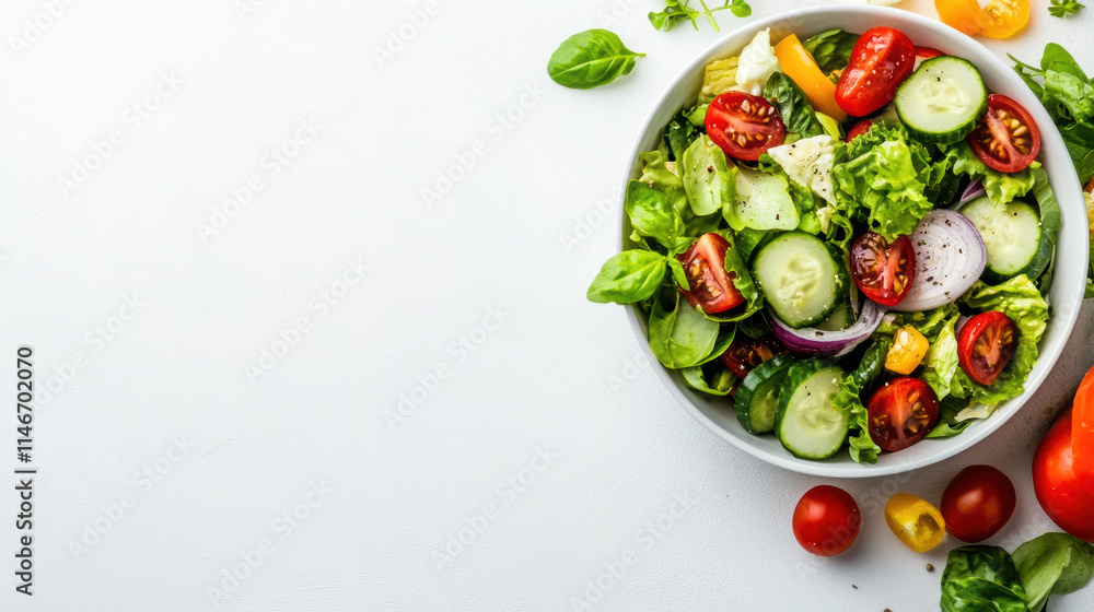 Fresh salad with tomatoes, cucumbers, and greens Fresh salad with tomatoes, cucumbers, and greens