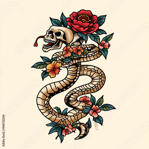 Snake tattoo flash illustration photo