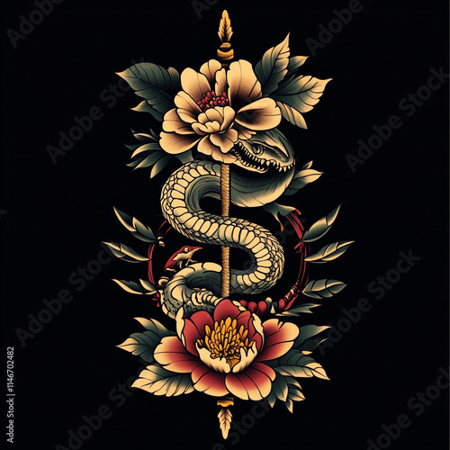 Snake tattoo flash illustration