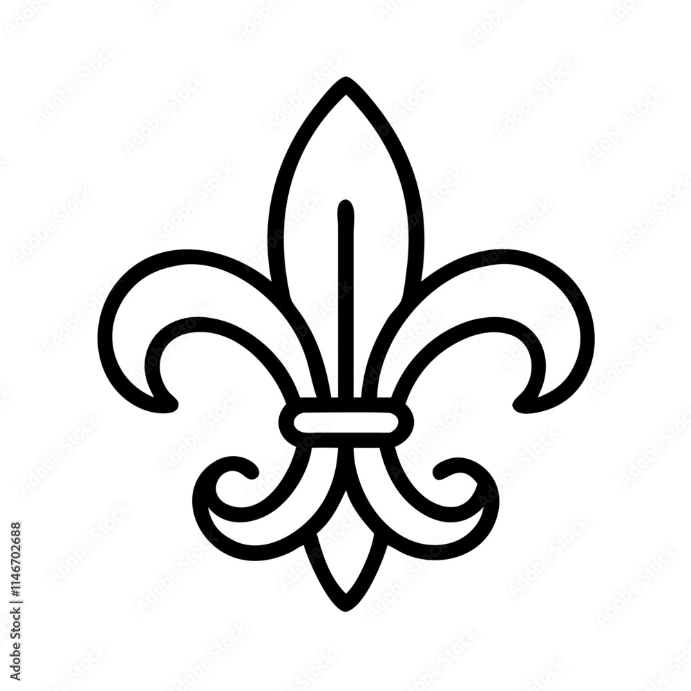 Fleur-de-lis symbol in minimalist line art design, black outline Fleur-de-lis symbol in minimalist line art design, black outline