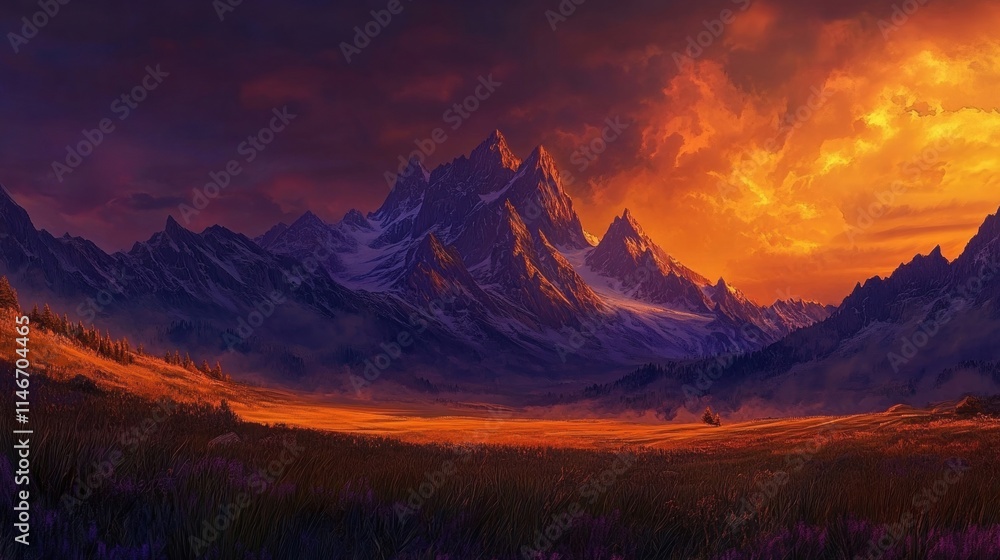 majestic mountain sunset landscape majestic mountain sunset landscape