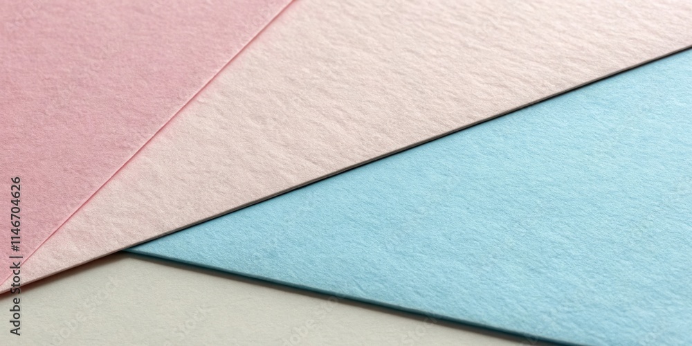 Fototapeta premium Abstract background with textured pastel pink, light pink, and blue paper, creating a triangular composition