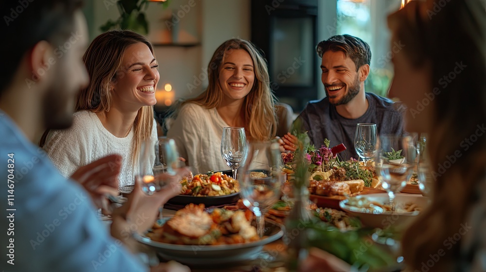 A cheerful group enjoying a keto dinner party, sharing dishes and discussing the benefits of the ketogenic diet A cheerful group enjoying a keto dinner party, sharing dishes and discussing the benefits of the ketogenic diet