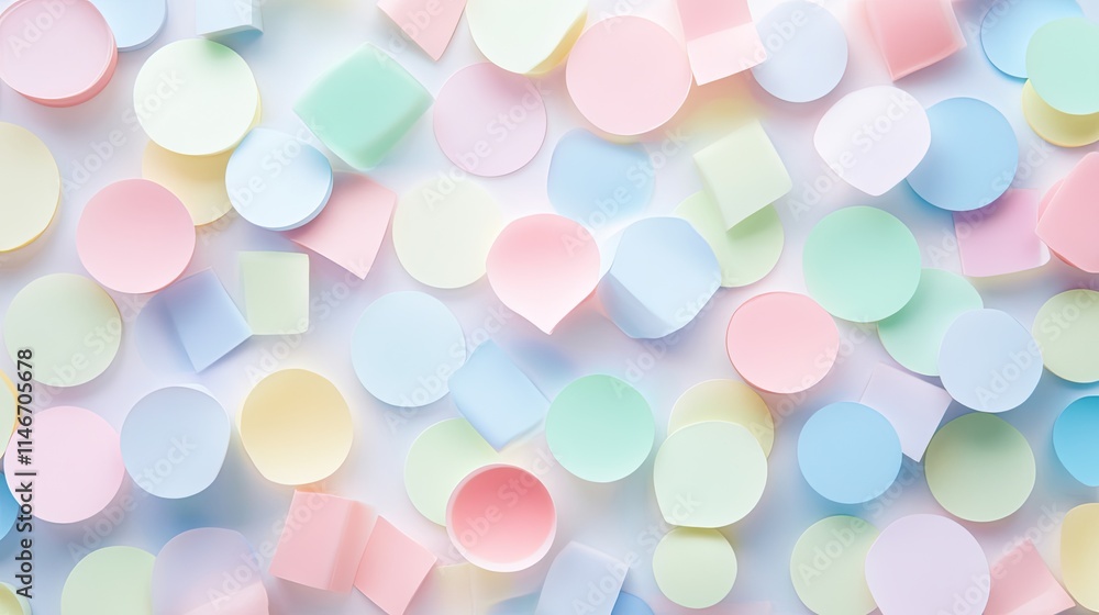 A dreamy background of soft pastel circles and squares, arranged in a whimsical pattern, ideal for creative projects or soothing design concepts A dreamy background of soft pastel circles and squares, arranged in a whimsical pattern, ideal for creative projects or soothing design concepts