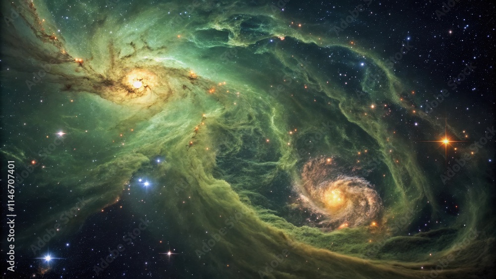 Obraz premium Cosmic Dance of Nebulas Intertwining Spirals of Gas and Dust in the Vastness of Space