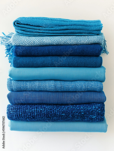 folded stack of blue cloth photo