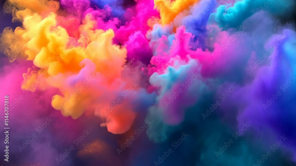 Vibrant smoke swirls dance in the air, creating an explosion of colors during an artistic event Vibrant smoke swirls dance in the air, creating an explosion of colors during an artistic event