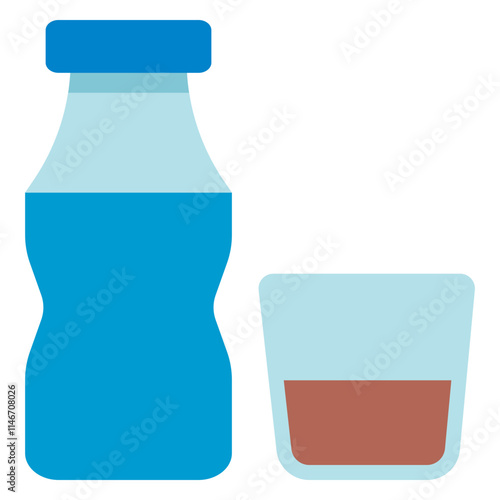 soda bottle with glass flat illustration