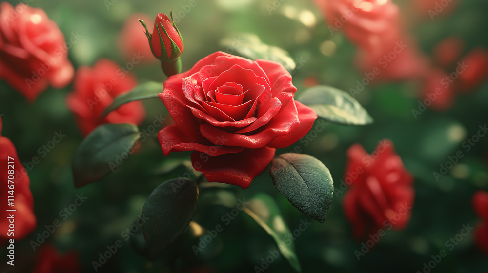 Beautiful Red Rose Bouquet with Soft Red Petals and Rich Green Foliage Beautiful Red Rose Bouquet with Soft Red Petals and Rich Green Foliage